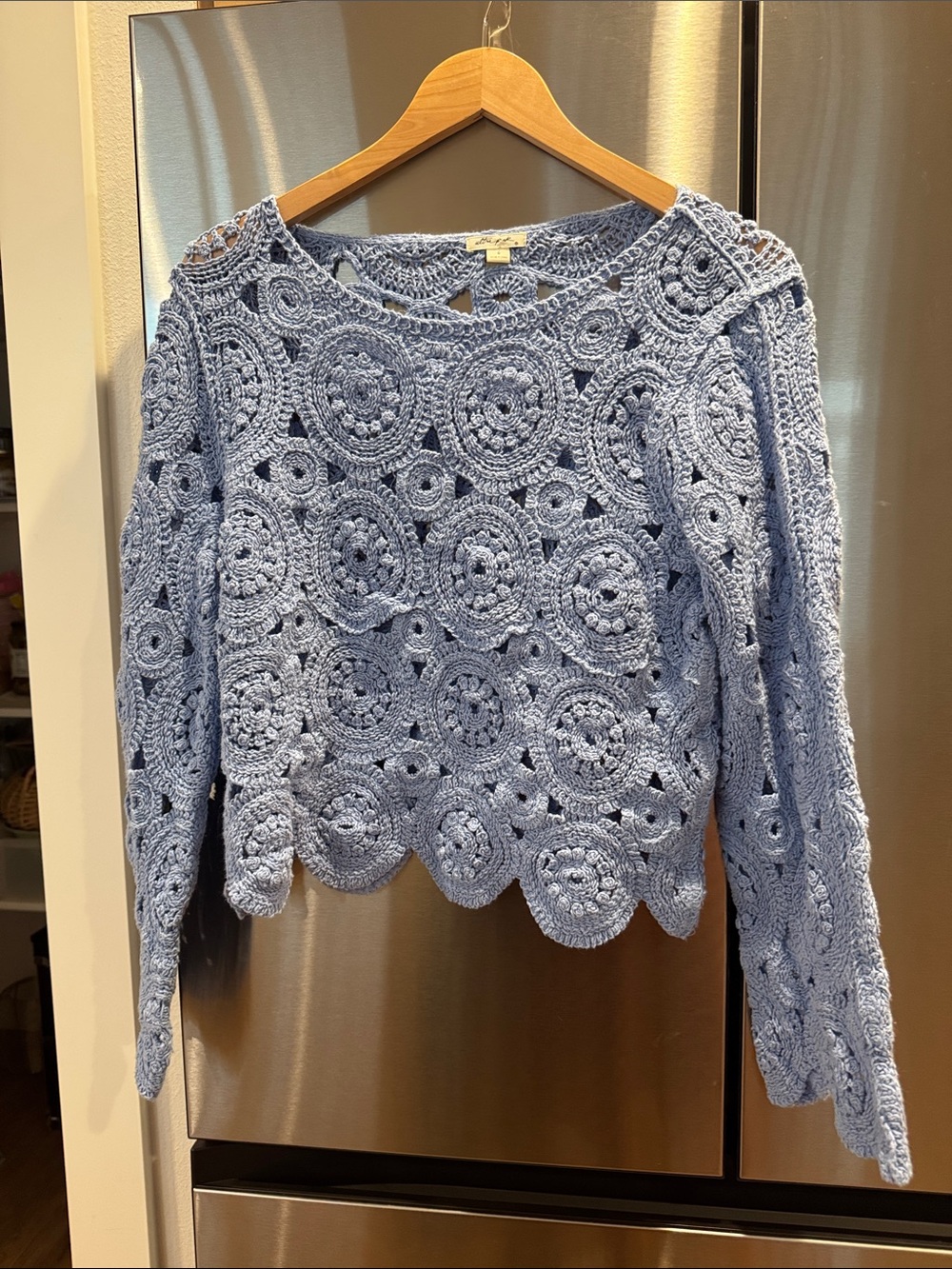 6/6 Ultra Pink Sky-Blue Crochet Circle Long-Sleeve Top summer - Picture 2 of 5